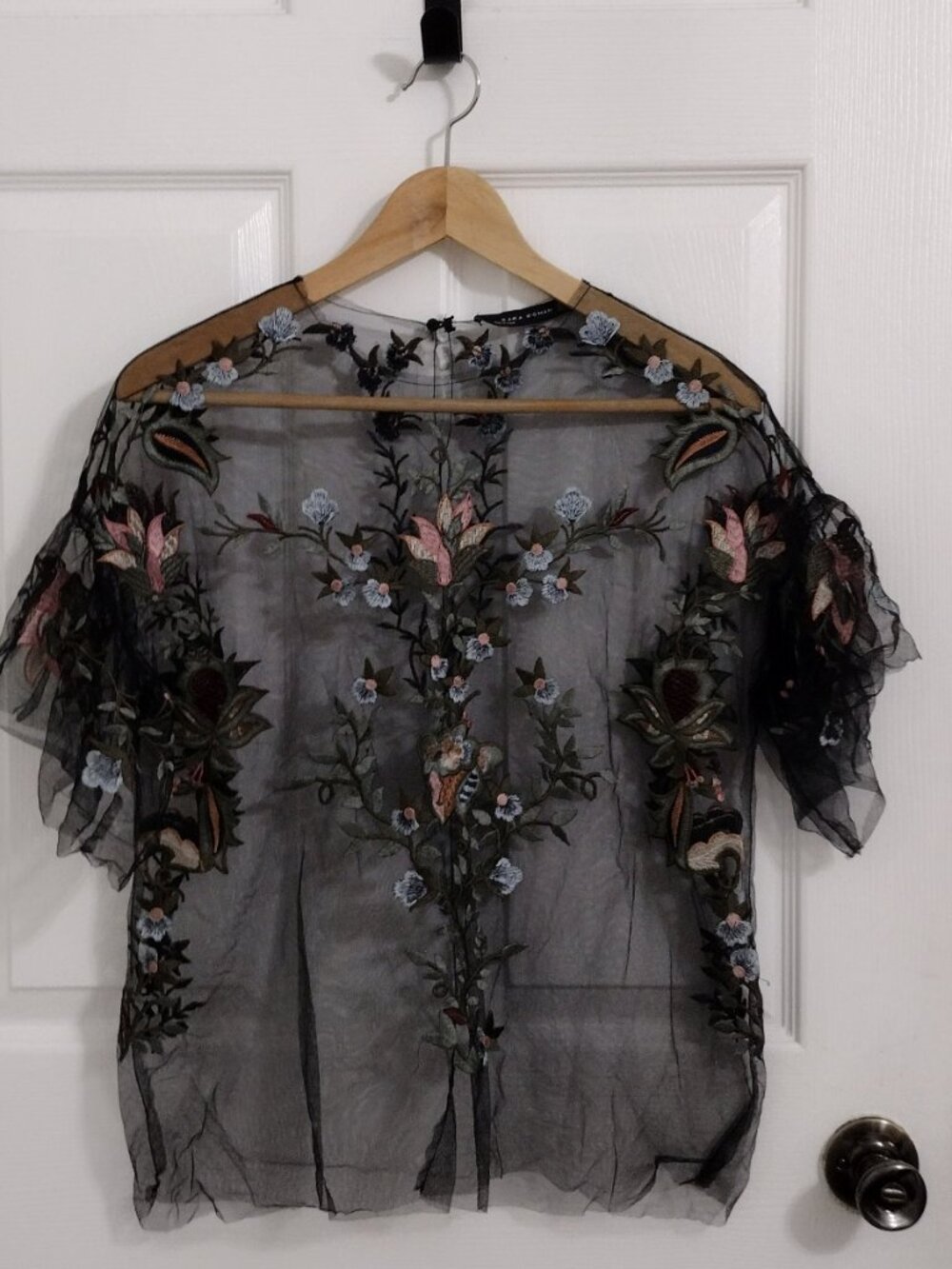 ZARA Woman Sheer Embroidered Floral Mesh Top Size Small Boho Romantic Festival - Picture 4 of 9